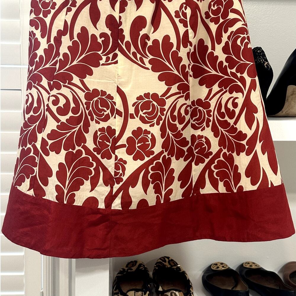 Ann Taylor Women's Cream Red Floral A LineLined Silk Blend Skirt 0P - Picture 6 of 8